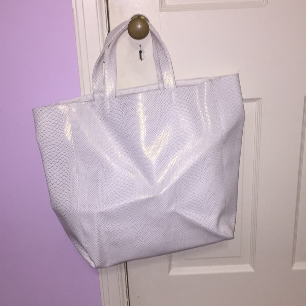 White & Gold Snakeskin Tote